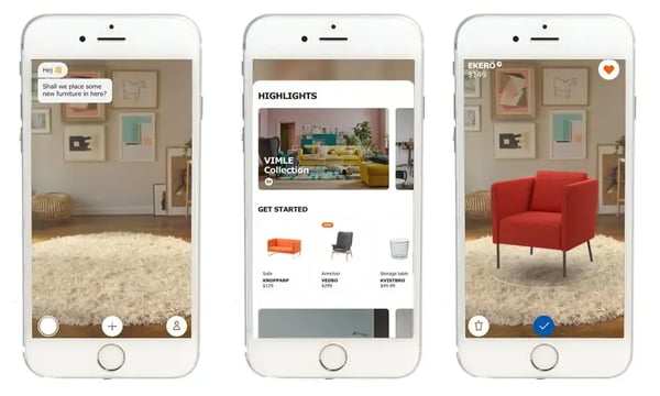 Ikea app displaying furniture with AR